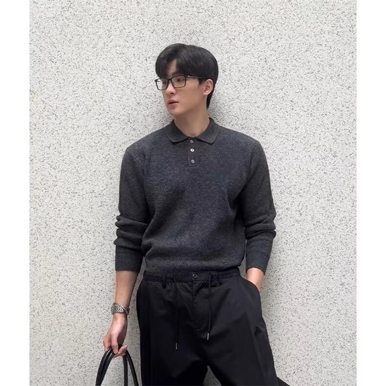 韩版轻奢高级感polo领针织衫上衣秋冬打底衫套头毛衣外穿MM296,男装T恤,星座516A