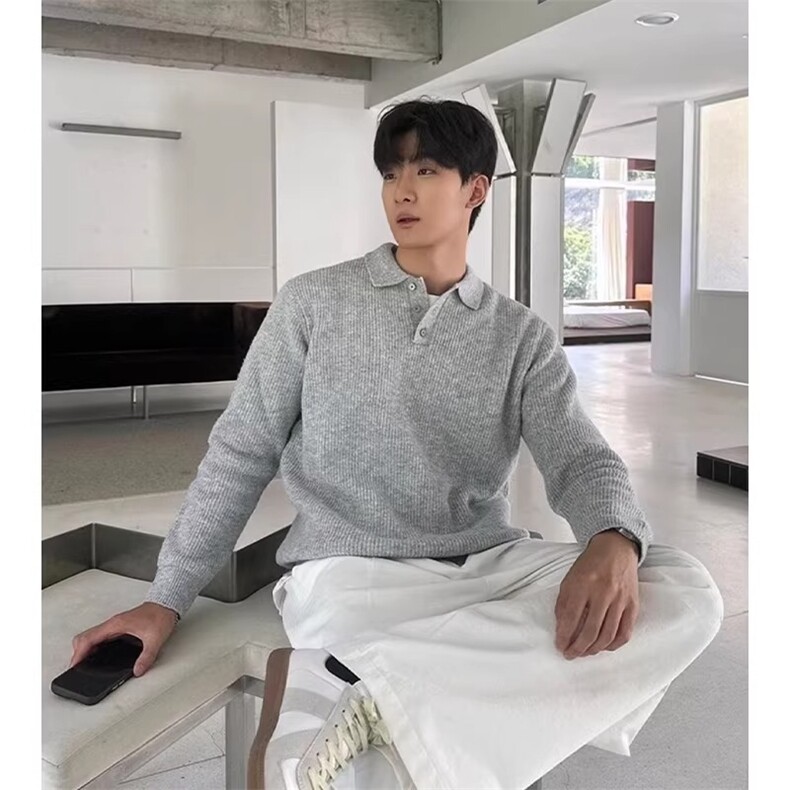 韩版轻奢高级感polo领针织衫上衣秋冬打底衫套头毛衣外穿MM296,男装T恤,星座516A