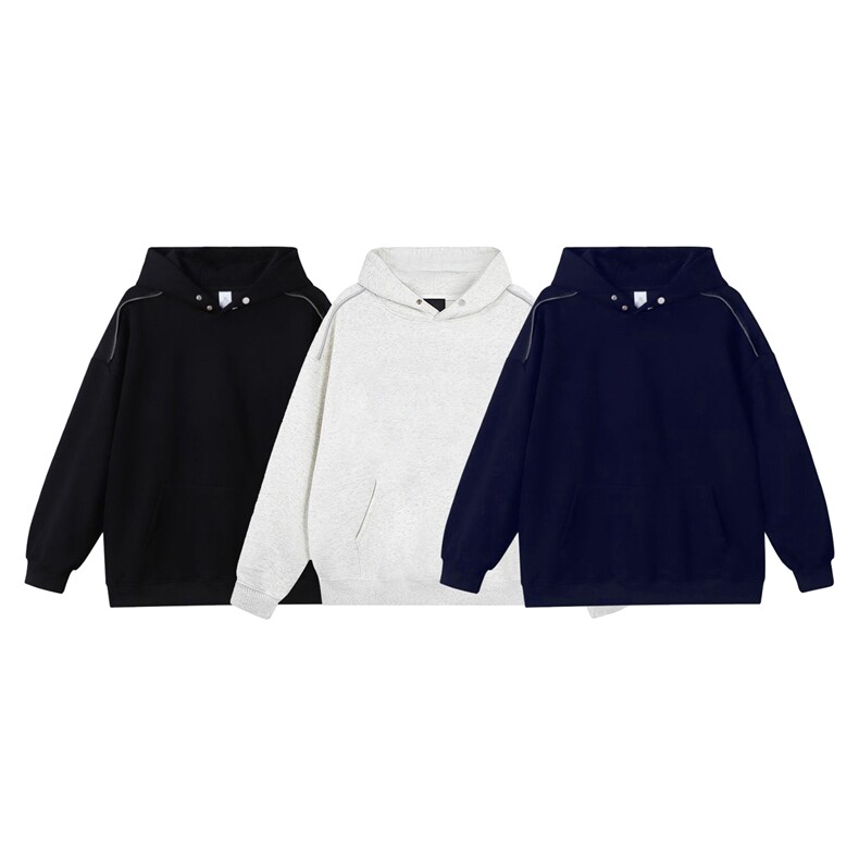 无帽绳版二开秋冬重磅结构拉链装饰宽松纯色连帽卫衣外套W73，男装卫衣，电商A486