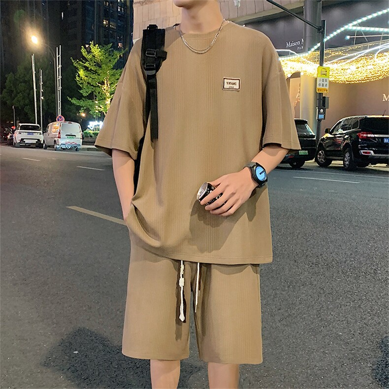肌理纹提花套装X5506-TP55控价78休闲运动套装贴标T恤一整套,男装T恤,电商A102-1