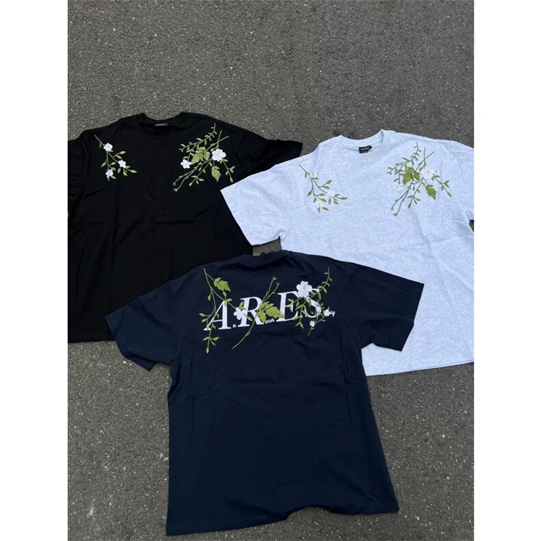 网图有货夏季美式复古花卉刺绣字母短袖宽松花边t恤男女A456-P35,男装T恤,星座1505