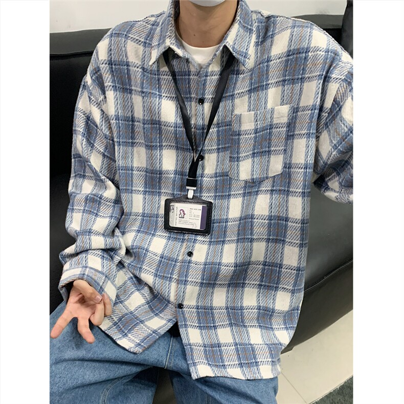 现货~磨毛格子大码长袖衬衫C5897/特P25蓝,男装衬衫,电商A094