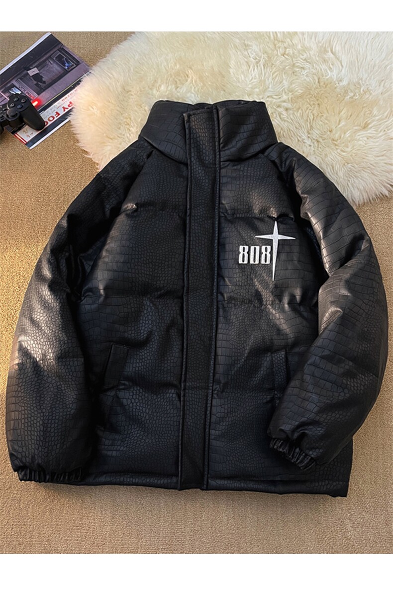 2025鳄鱼纹PU皮棉衣棉服面包服立领印花棉袄皮衣外套1611-P90,男装棉衣,星座207