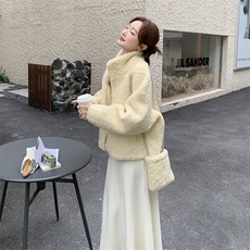 黄色毛绒外套女2025年冬季新款时尚甜美减龄巨好看设计感加厚棉袄，女装短外套，韩蜜菓