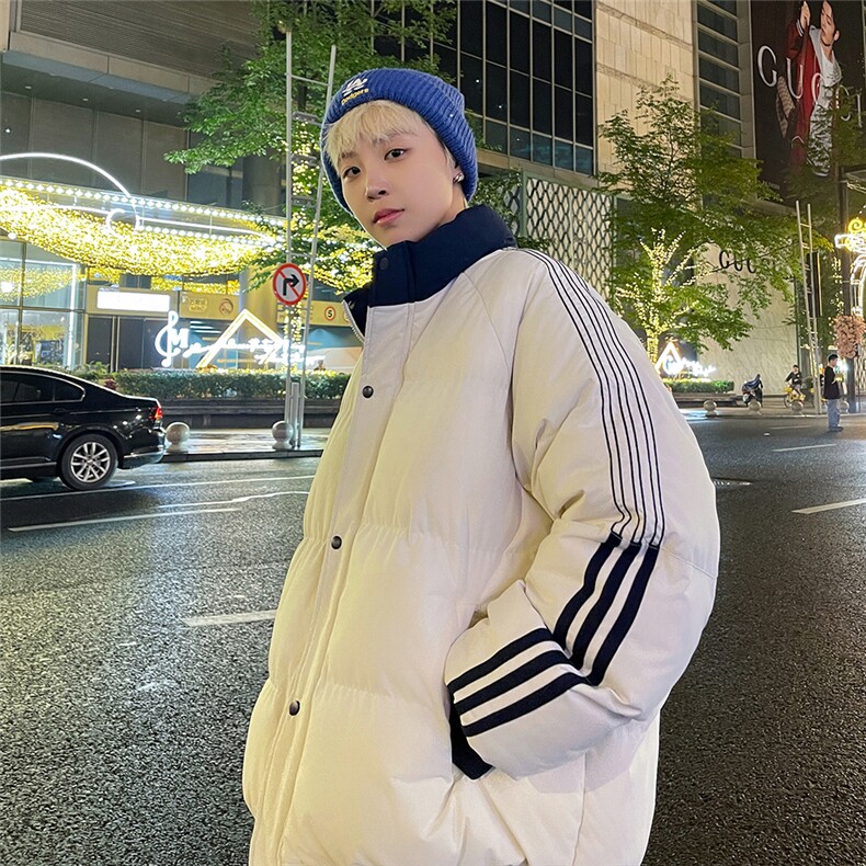 夜景情侣时尚宽松袖边三条杠立领棉衣 MY2288特批75控128图片