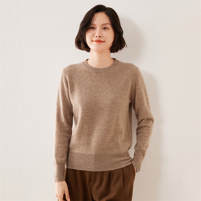 秋冬季新款舒适显瘦时尚百搭12针双层领小圆领35%衫,女装羊绒衫,伊绒腾羊绒
