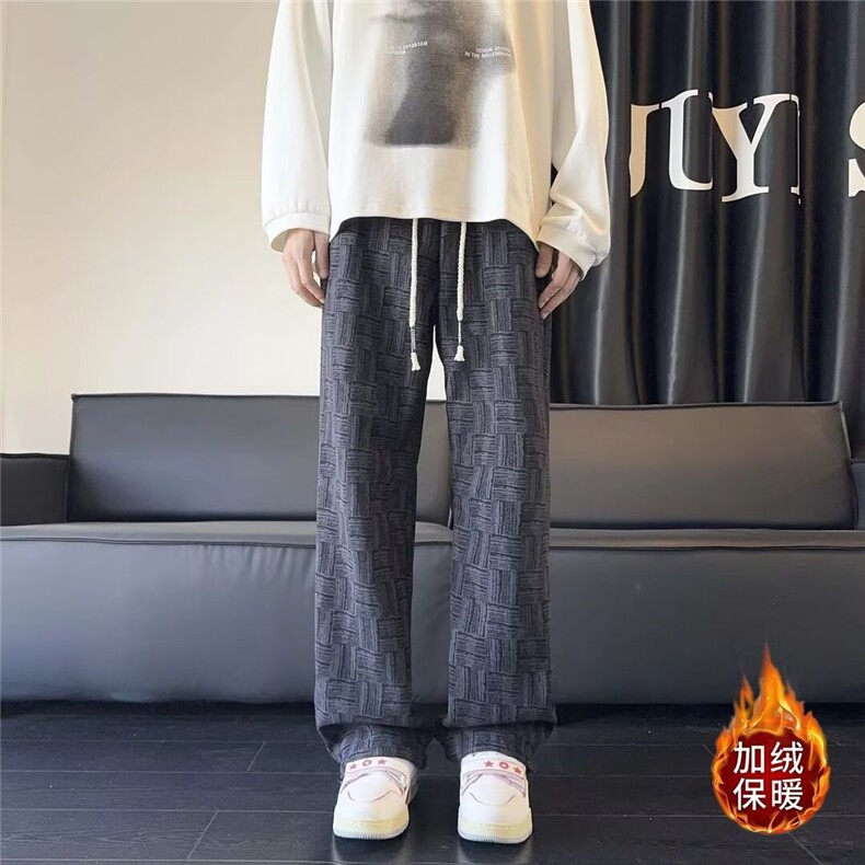 美式扎染水洗裤子男新款水墨设计感卫裤直筒宽松运动加绒长裤图片