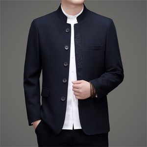 新款高品质中山装西服外套男士中老年风新中式休闲西服唐装图片