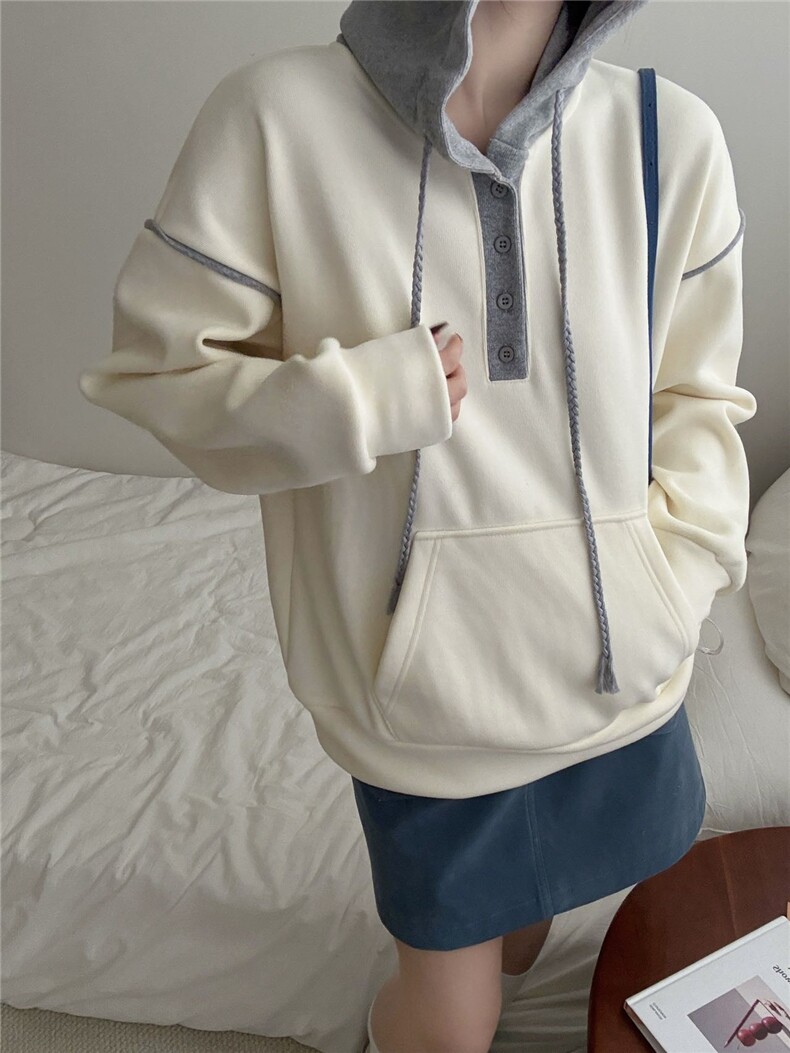 2025年秋季单件长袖时尚百搭通勤简约休闲连帽卫衣加绒，女装卫衣/绒衫，湘姗