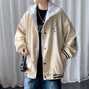 特p60控108有绗棉连帽夹克宽松大码装纯色情侣假两件外套男JKL01图片