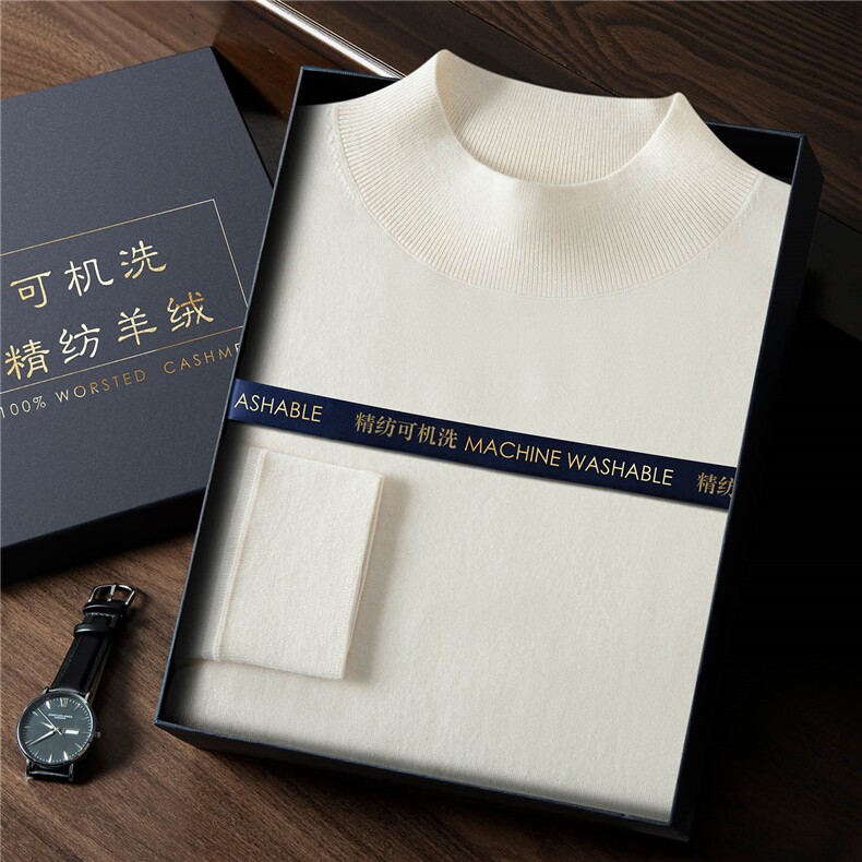 2025年秋季时尚都市套头常规款精纺可机洗18针半高长袖半高领，男装羊绒套衫，曼云男装羊绒