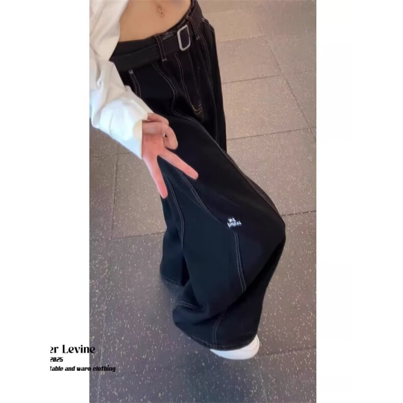 W11108-P45网图现货春季新款复古高腰美式阔腿牛仔裤直筒长裤,男装牛仔裤,星座1608