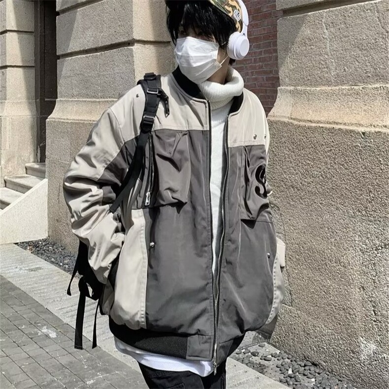 美式复古拼色机能风飞行夹克棉服男2025秋冬新款工装休闲宽松外套,男装夹克,星座506A