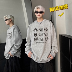 现货WY626-P38卡通克重磅圆领加绒卫衣男美式高街潮牌外套a，女装短外套，电商A456（原C415）