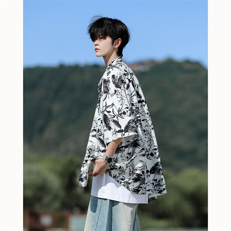 满印碎花衬衫短袖大码复古花卉衬衫夏威夷冰丝沙滩衬衣DC5016/P35,男装衬衫,电商B238