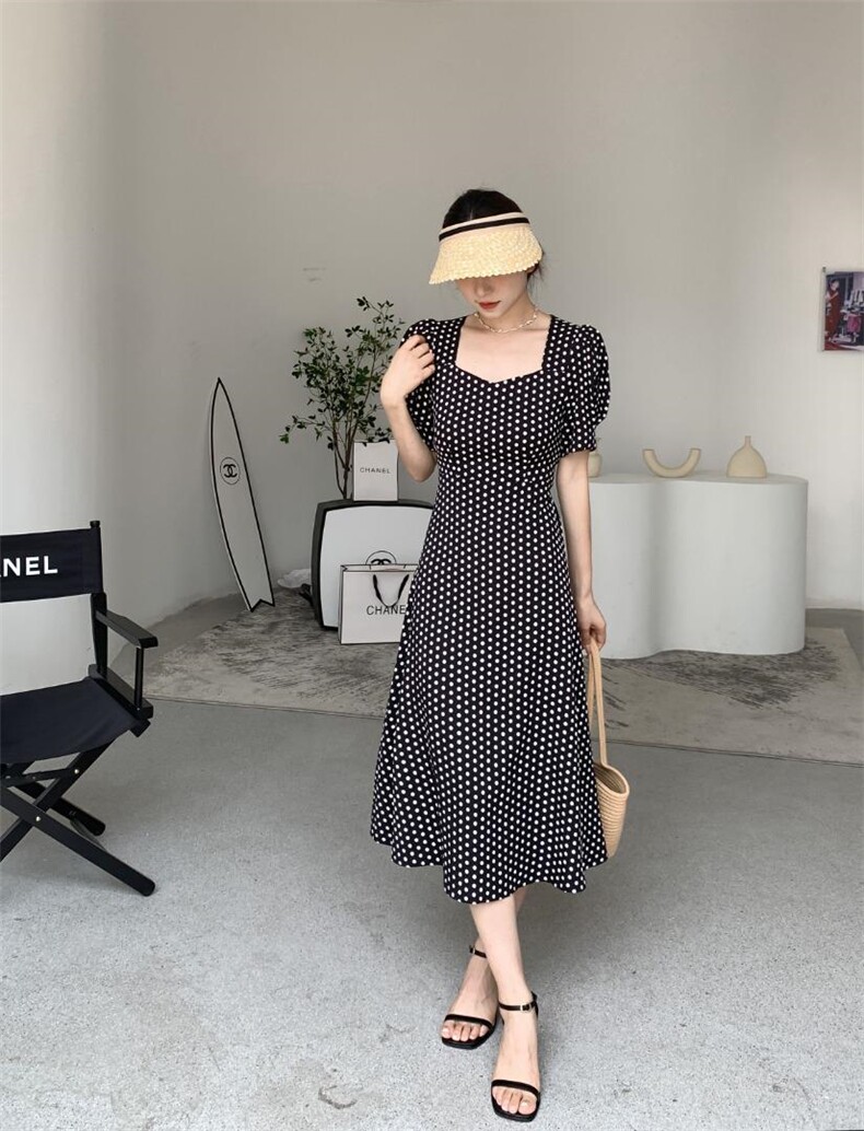 [现货]夏季新款气质波点连衣裙，两色、三个尺码，女装连衣裙，依柏璐(1F)