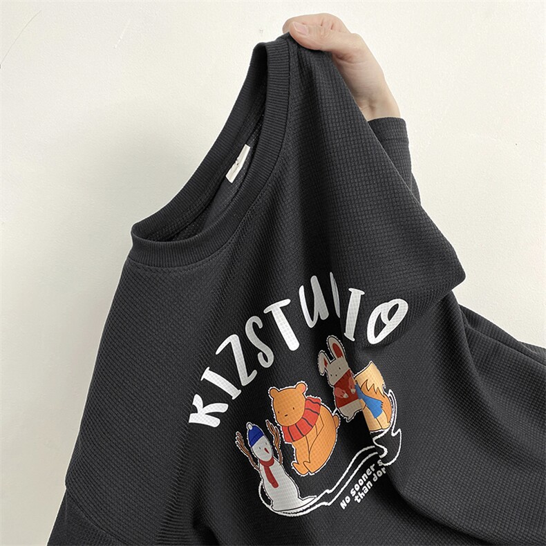 230克华夫格短袖夏季男女学院风情侣款卡通印花T恤宽松版型超，男装T恤，电商C306-1