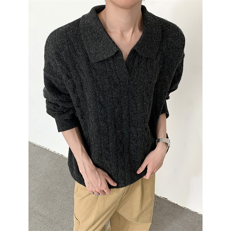 翻领麻花套头毛衣男秋冬慵懒风V领针织衫上衣MY0583-P68,男装针织衫/毛衣,星座308B-2