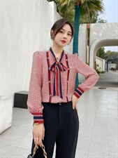 高档次千鸟格衬衫，女装衬衫，艾绮雪影