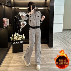 显瘦加绒时尚开衫卫衣阔腿裤两件套潮，女装套装/套裙，江南