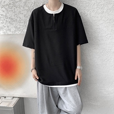现货DX10140-特P38控78美式假俩件T恤领短袖男大码休闲半袖，男装T恤，电商A059