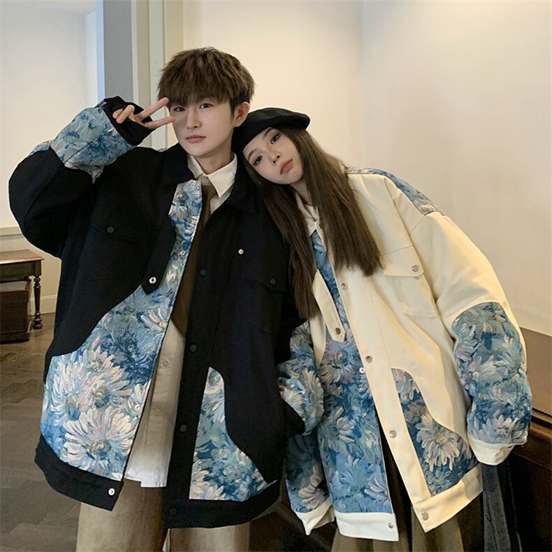 1港风情侣刺绣拼接设计棉衣大码M-5XL夹克棉服外套8706P115控158，男装夹克，星座226-2