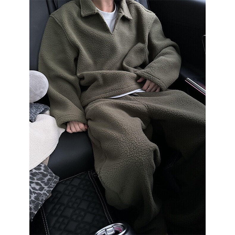 摇粒绒卫衣套装男女秋冬加厚松弛感穿搭小众慵懒风羊羔绒阔腿卫裤,男装卫衣,星座617C