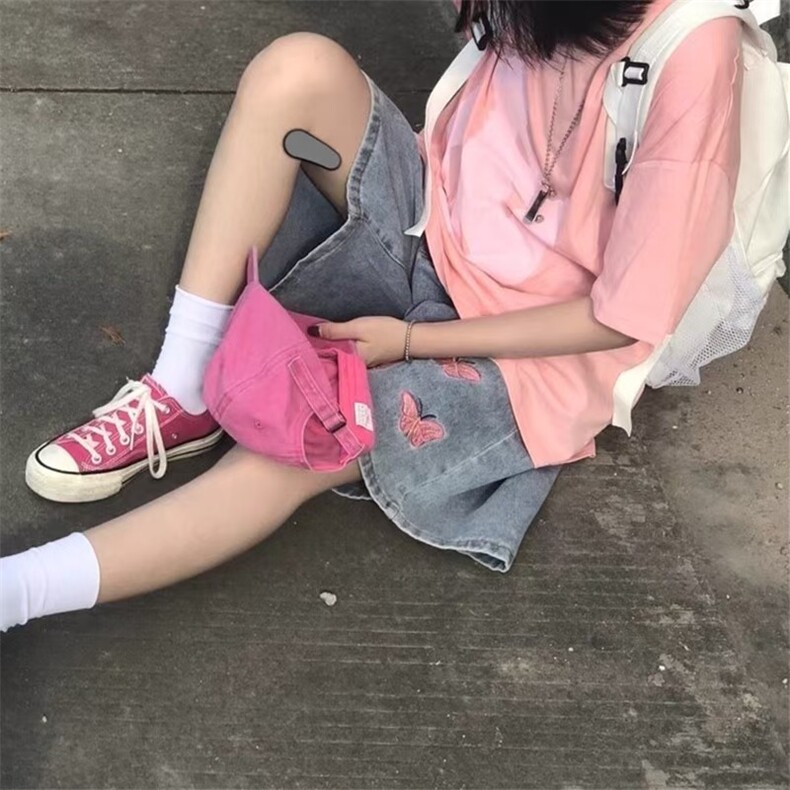 2025年夏季新款设计感小众中裤刺绣牛仔短裤女宽松显瘦百搭五分裤,男装牛仔裤,星座506A