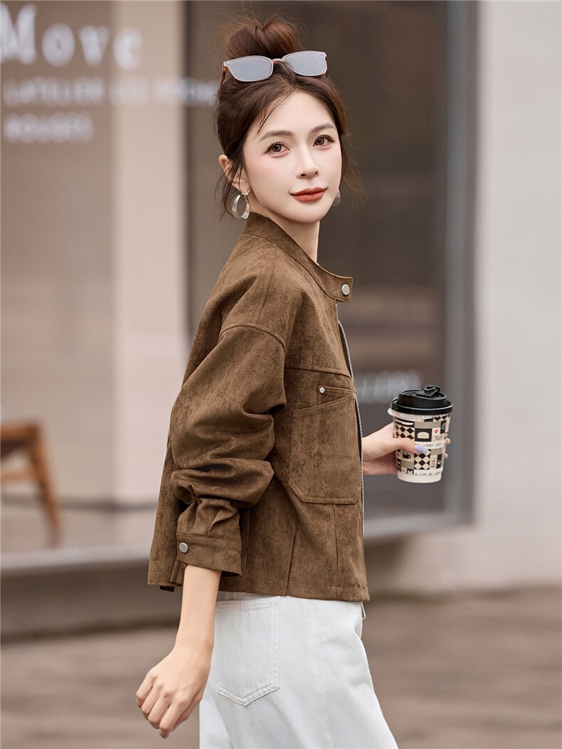 小香风外套女2025秋新款小个子巨好看的独特漂亮休闲短鹿皮绒夹克,女装短外套,悦祺