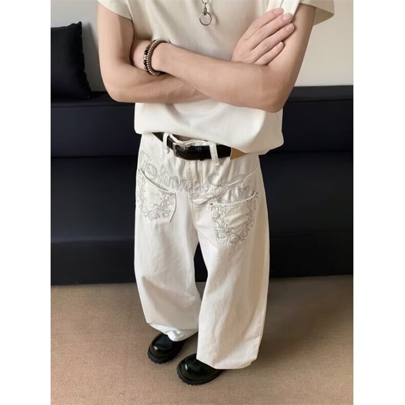 港风潮男夏季新款个性字母牛仔裤嘻哈高街潮流痞帅长裤AM8054P55,男装牛仔裤,星座1013-5