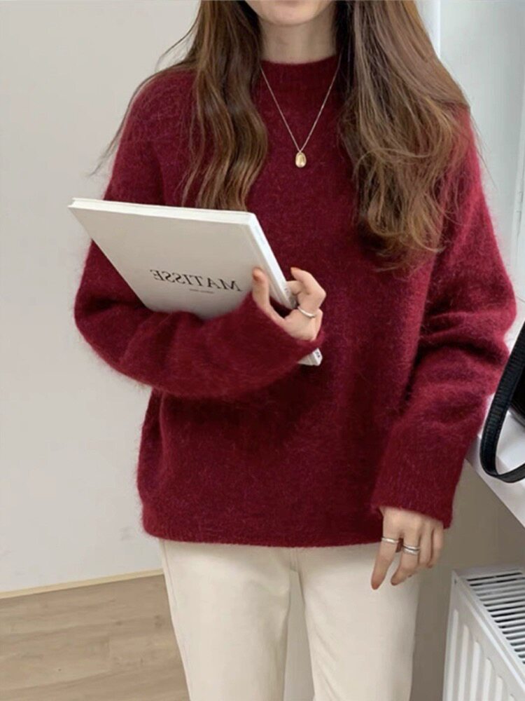 新款秋季针织纯色套头衫时尚百搭休闲风女图片