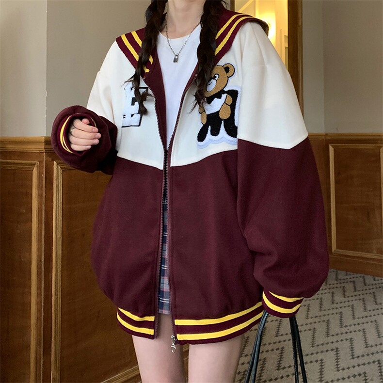 宽松拼接学院风少女减龄外套女可爱海军领棒球服潮C373-90,女装短外套,星座911-2(原星座613-2）