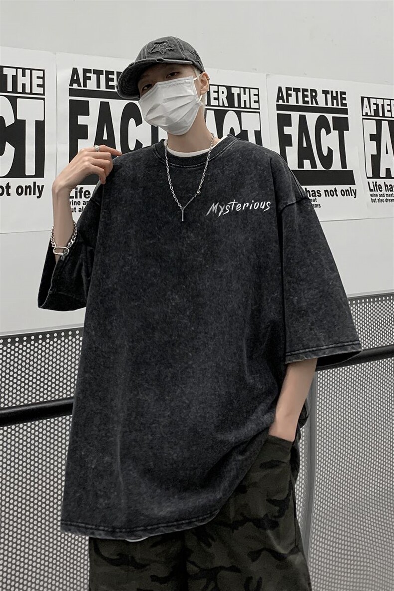 欧美潮牌t恤夏季水洗做旧短袖男款美式高街大码oversize痞帅半袖,男装T恤,星座517A-2