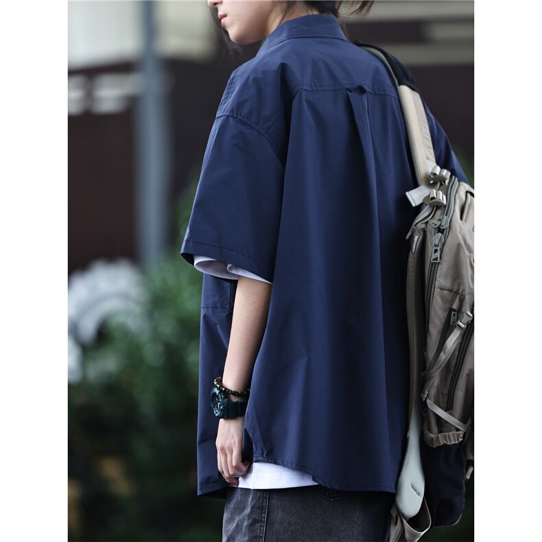 日系户外机能多口袋宽松纯色短袖衬衫休闲男女上衣潮,男装T恤,星座506A