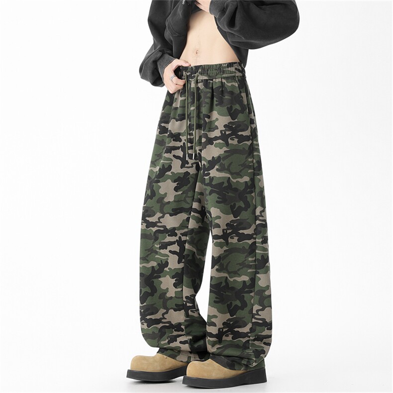 美式复古迷彩弯刀卫裤男秋季潮牌窄版修身显腿长阔腿豹纹休闲裤子，男装休闲裤，星座417-3