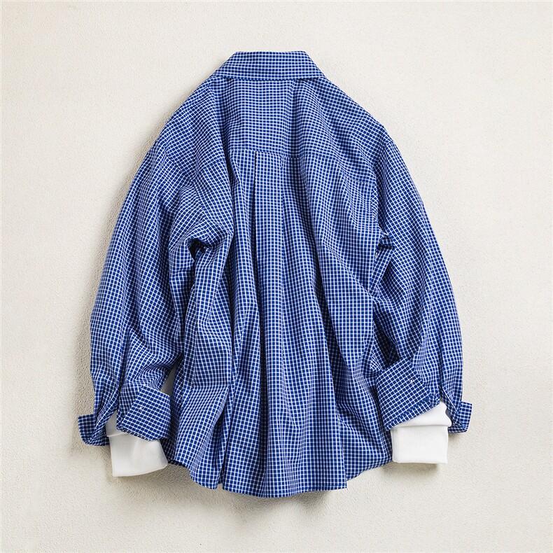 B413-1-DX6160日系少年格子长袖衬衫男春季休闲宽松百搭衬衣外套,男装衬衫,电商B413-1