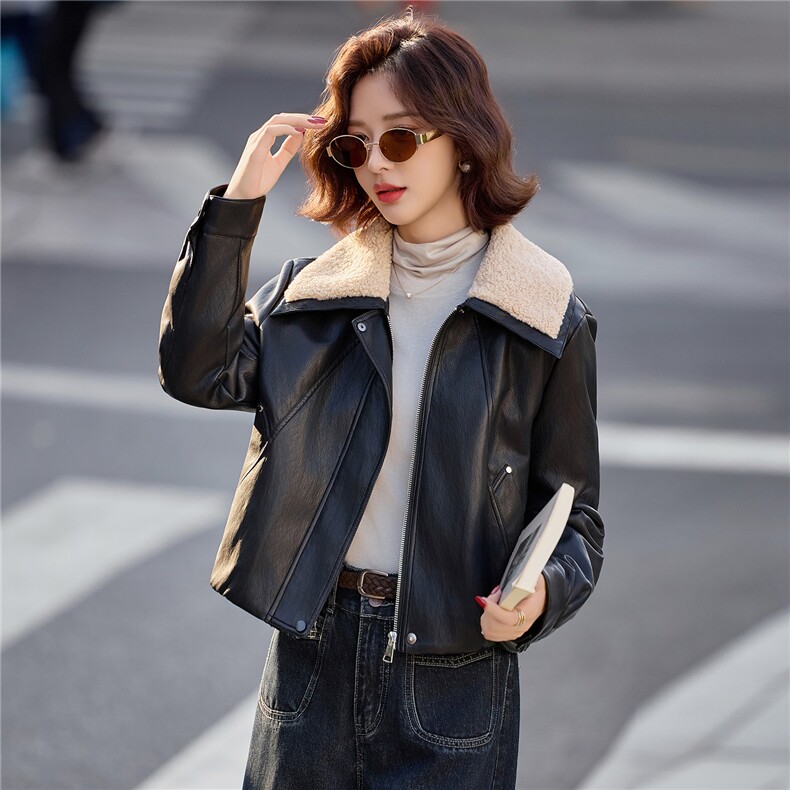 【冬季新款】大量现货大毛领金属丝皮90绒短款皮羽绒服外套,女装皮衣,魅衣本色
