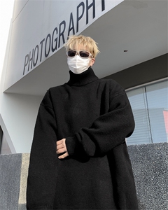 高领毛衣男潮流简约保暖针织衫日系宽松慵懒风打底线衣 M1706-P40图片