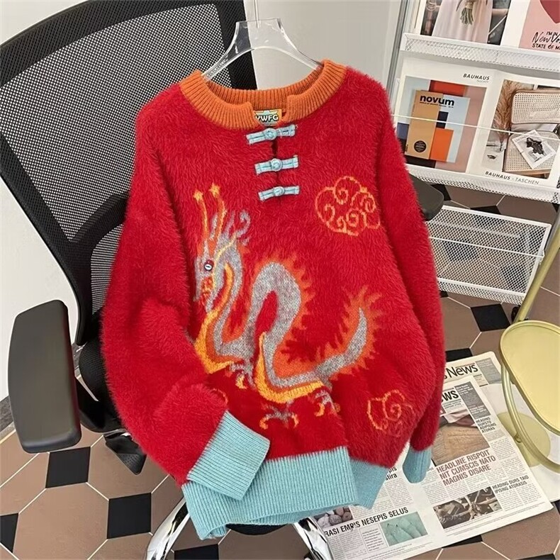 美式唐装风毛衣男慵懒风休闲针织衫 M333 P70图片