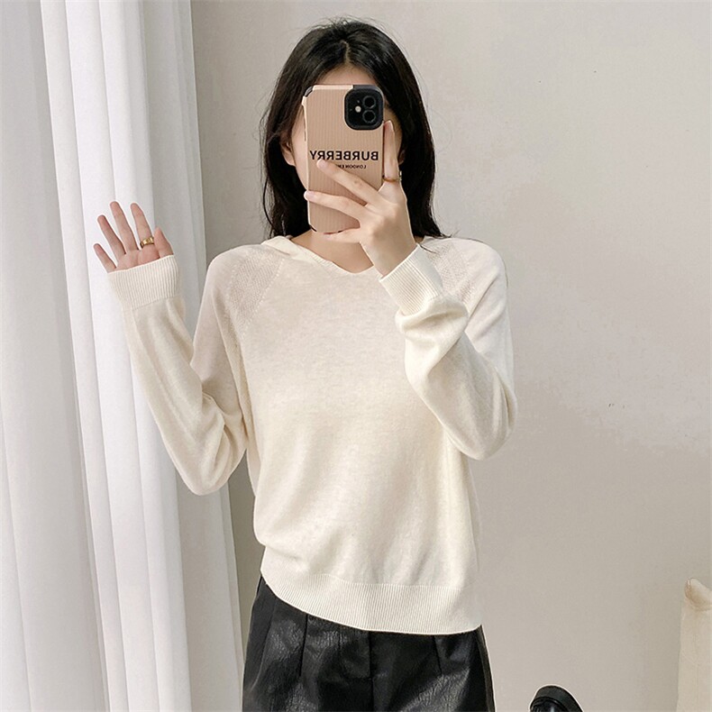 秋冬季羊毛休闲简约纯色连帽羊毛衫，女装羊毛衫，米莲尼羊绒