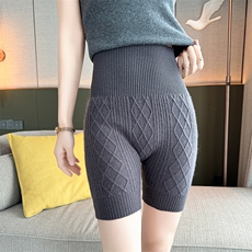 2025年秋季新款十二针扭花护宫针织羊绒短裤时尚休闲通勤百搭，女装短裤/热裤，高粱穗羊绒