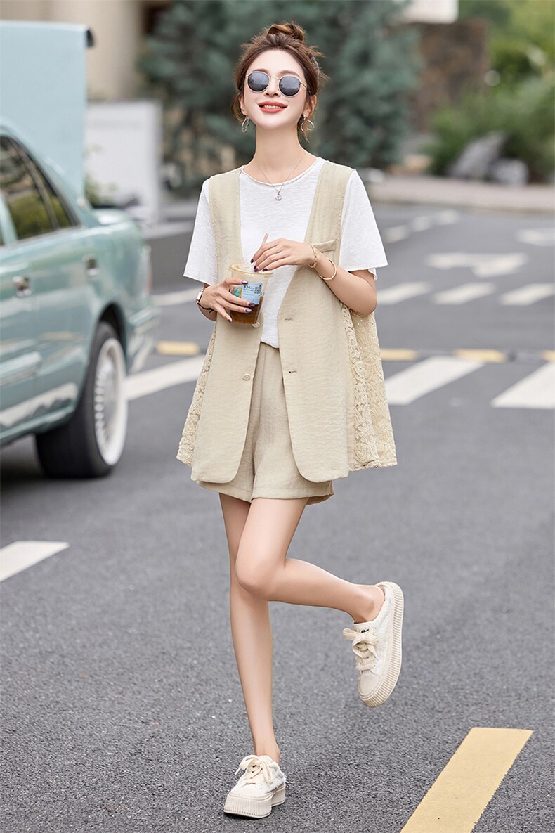 短裤套装女2025夏季新款小个子巨好看韩系chic休闲减龄穿搭一整套,女装套装/套裙,半夏