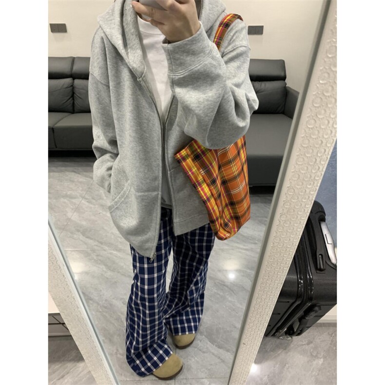 【有货】X814HH-特P50蓝色格子阔腿裤男女美式复古hiphop裤子宽松图片