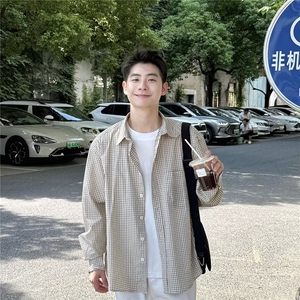 美式格子衬衫男长袖秋季新款休闲衣服潮流百搭春秋CS3080