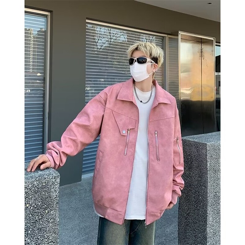 秋冬新款衣男宽松潮牌复古机车服夹克痞帅高级感pu皮外套JK19,男装夹克,星座1116A-1（原606A）