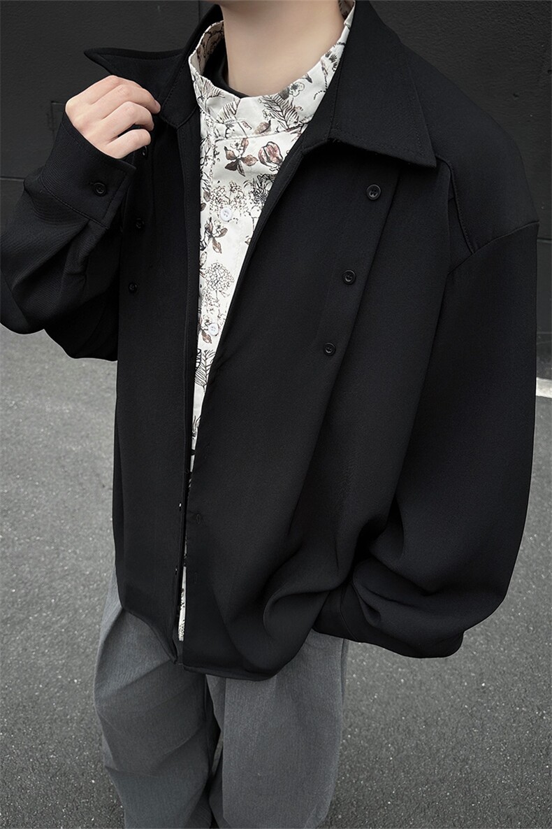 潮流男士花卉印花领翻领假两件休闲长袖衬衫上衣男潮特P52,男装衬衫,电商B319