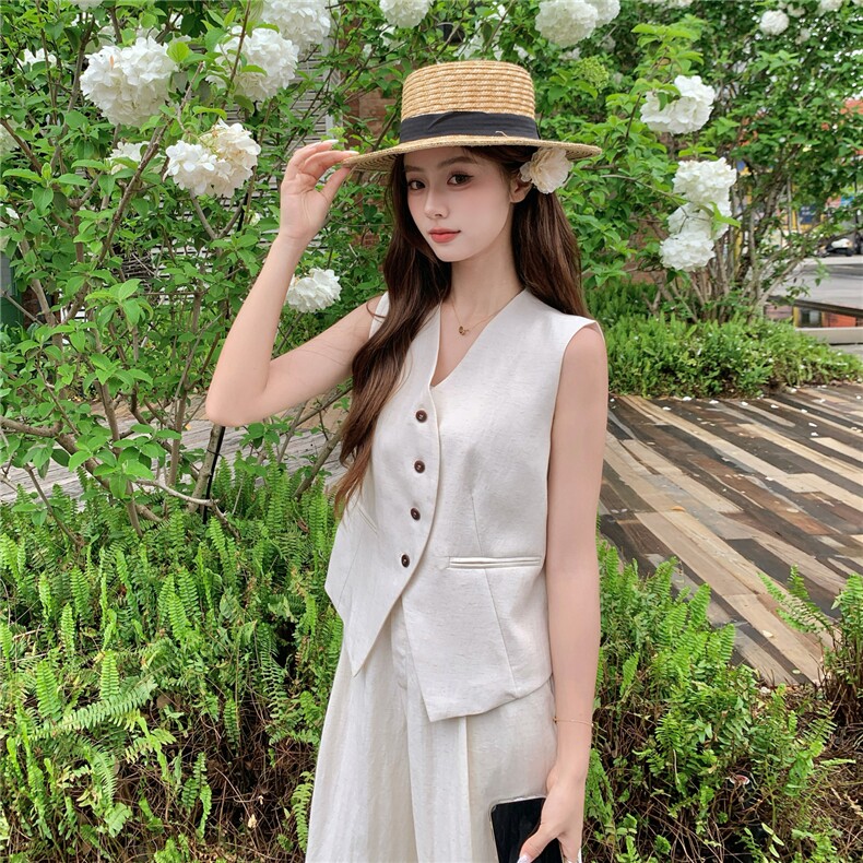 老钱风亚麻西装马甲阔腿两件套女2026新款夏季薄款透气高级感套装,女装套装/套裙,艾米莉亚