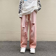 牛仔裤男韩版潮流高街帅破洞直筒2024夏季新款ins长裤RK1525-P45，男装牛仔裤，星座412-3