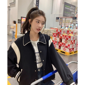 学院风撞色拼接小个子短外套女秋新款美式运动服棒球服夹克外套潮图片