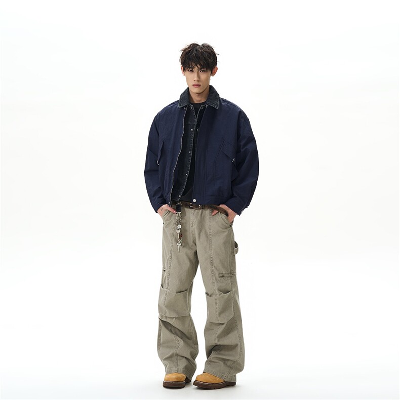 1506A/GA2410/P80假俩件翻领宽松休闲藏青夹克外套男图片